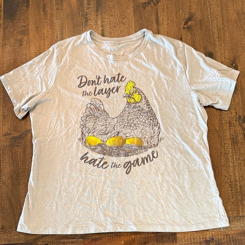 Farm Built Chicken Tee don’t hate the layer Hate the game.
